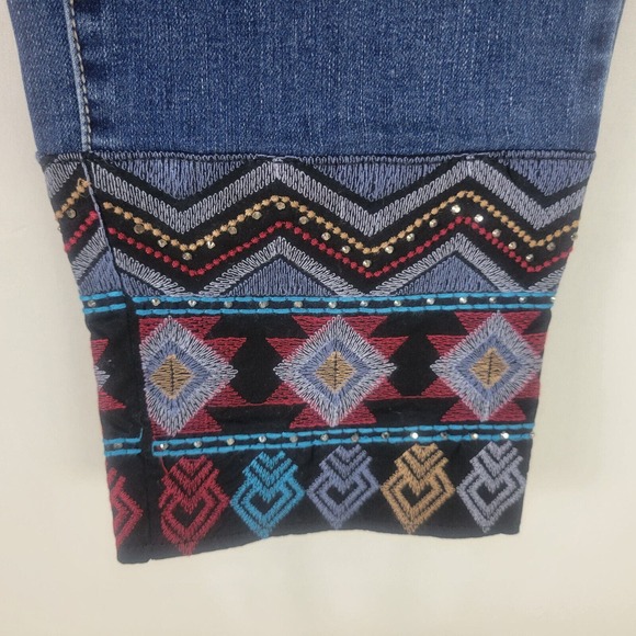 Versona Womens Jeans Size 33 Actual W35 x L26.5 Mom Embroidered Hem Blue Denim - Picture 4 of 15
